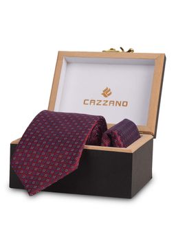 CAZZANO - Microfiber Red Checks Tie with Pocket Square
