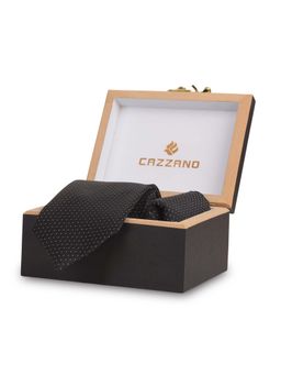 CAZZANO - Microfiber Black Polka Dots Tie with Pocket Square