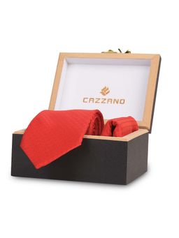 CAZZANO - Microfiber Red Textured Tie with Pocket Square