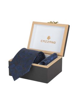 CAZZANO - Microfiber Blue Floral Tie with Pocket Square