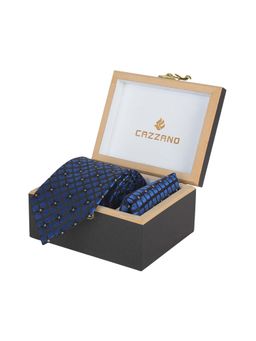 CAZZANO - Microfiber Blue Checks Tie with Pocket Square