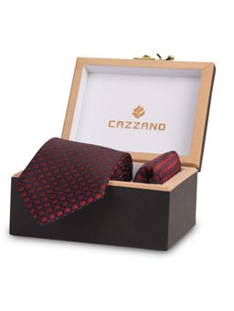 CAZZANO - Microfiber Black Printed Tie with Pocket Square
