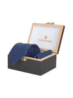CAZZANO - Microfiber Blue Floral Tie with Pocket Square