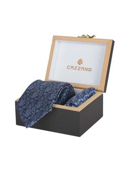 CAZZANO - Microfiber Navy Blue Floral Tie with Pocket Square