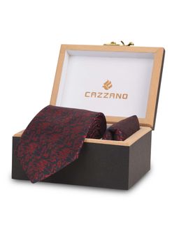 CAZZANO - Microfiber Red Floral Tie with Pocket Square