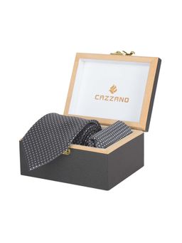 CAZZANO - Microfiber Black Printed Tie with Pocket Square