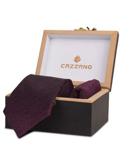CAZZANO - Microfiber Maroon Printed Tie with Pocket Square