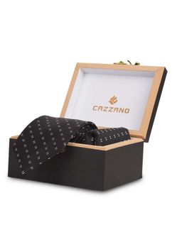 CAZZANO - Microfiber Black Geometric Tie with Pocket Square