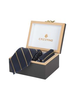 CAZZANO - Microfiber Blue Stripes Tie with Pocket Square