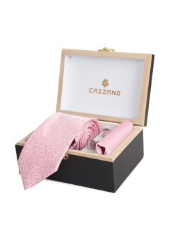 CAZZANO - Microfiber Pink Floral Tie With Pocket Square & Cufflinks