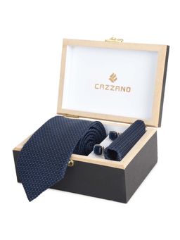 CAZZANO - Microfiber Blue Polka Dots Tie With Pocket Square & Cufflinks