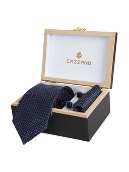 CAZZANO - Microfiber Blue Checks Tie With Pocket Square & Cufflinks