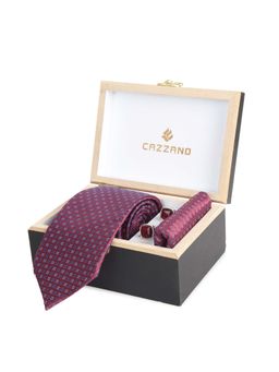 CAZZANO - Microfiber Red Checks Tie With Pocket Square & Cufflinks