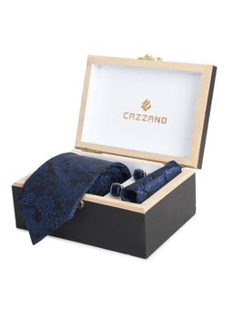 CAZZANO - Microfiber Blue Floral Tie With Pocket Square & Cufflinks