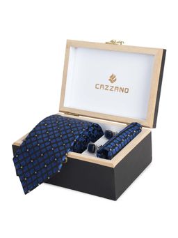 CAZZANO - Microfiber Blue Checks Tie With Pocket Square & Cufflinks