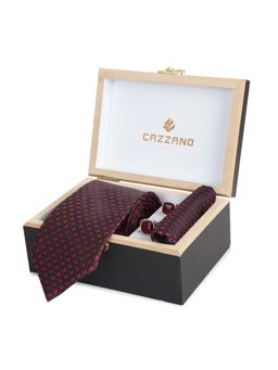 CAZZANO - Microfiber Black Polka Dots Tie With Pocket Square & Cufflinks