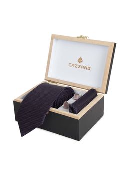CAZZANO - Microfiber Navy Blue Polka Dots Tie With Pocket Square & Cufflinks