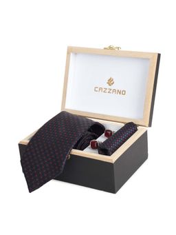 CAZZANO - Microfiber Black Printed Tie With Pocket Square & Cufflinks