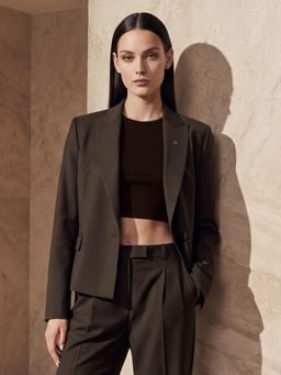 Arrow - Brown Single Breasted Regular Fit Cropped Blazer