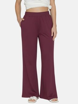 Bonjour - Wine Women Solid Relaxed Fit Flared Pants with Slant Pockets