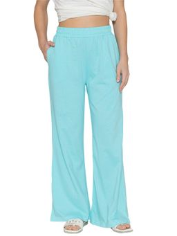 Bonjour - Turquoise Women Solid Relaxed Fit Flared Pants with Slant Pockets