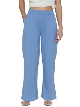 Bonjour - Navy Blue Women Solid Relaxed Fit Flared Pants with Slant Pockets