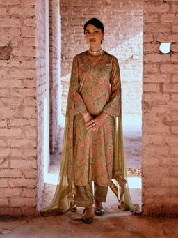 Karaj Jaipur - Olive Green Kurta (Set of 3)