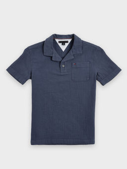 Tommy Hilfiger - Boys Blue Solid Regular Fit Cotton Polo T shirt