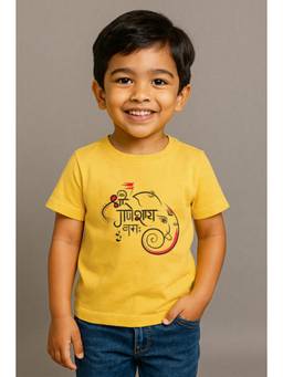 BLUSHES - Half Sleeve Ganesh Chaturthi Printed T-Shirt-Yellow