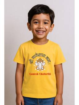 BLUSHES - Half Sleeve Ganesh Chaturthi Printed T-Shirt-Yellow