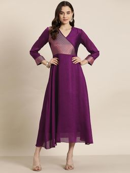 Qurvii - Burgundy Silk With Brocade Yoke Party Dress