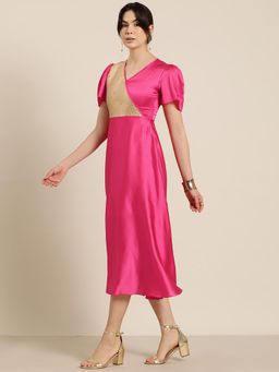 Qurvii - Hot Pink Brocade Yoke Party Dress