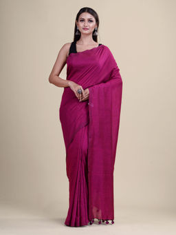 LAA CALCUTTA - Magenta Pure Cotton Handloom Saree with Unstitched Blouse