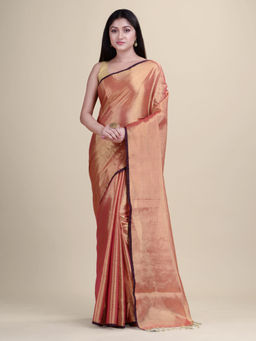 LAA CALCUTTA - Rose Gold Silk Handloom Saree with Unstitched Blouse