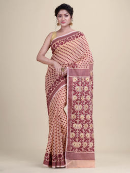 LAA CALCUTTA - Beige Cotton Jamdani Saree without Blouse