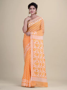 LAA CALCUTTA - Orange Jamdani Saree without Blouse
