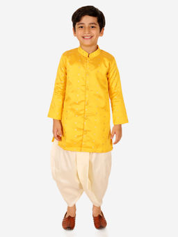 BownBee - Full Sleeve Festive Dhoti Kurta for Boys Yellow (Set of 2)