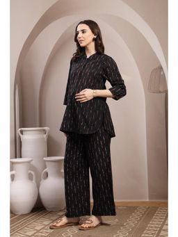 Zelena - Black Ikat Print Maternity Top and Trousers Set