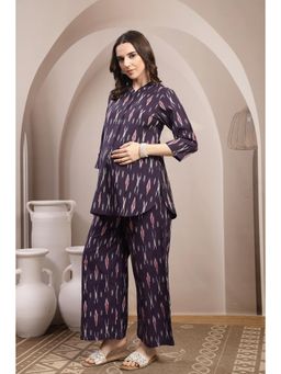 Zelena - Purple Ikat Print Maternity Top and Trousers Set