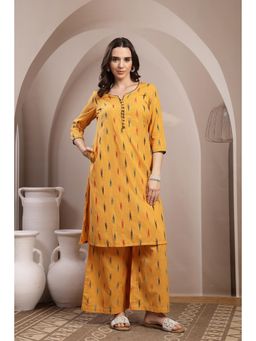 Zelena - Mustard Yellow Ikat Print Maternity Kurta Set
