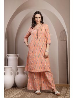 Zelena - Peach Ikat Print Maternity Kurta Set