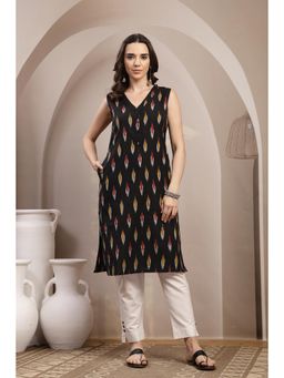 Zelena - Black Yellow Ikat Print Sleeveless Maternity Kurta