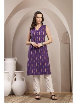 Zelena - Purple Yellow Ikat Print Sleeveless Maternity Kurta