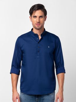 Spykar - Blue Full Sleeves Dyed Cotton Poly Shirt For Men