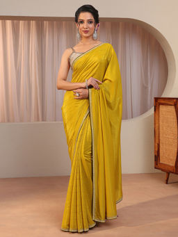 Libas - Mustard Embellished/Sequined Silk Blend Saree with Unstitched Blouse