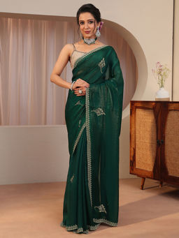 Libas - Green Embellished/Sequined Tissue Saree with Unstitched Blouse
