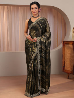 Libas - Black Embellished/Sequined Tissue Saree with Unstitched Blouse