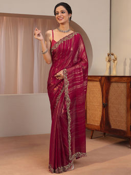 Libas - Pink Embellished/Sequined Tissue Saree with Unstitched Blouse