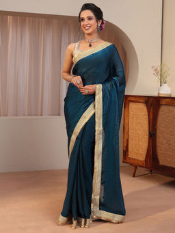 Libas - Blue Embellished/Sequined Tissue Saree with Unstitched Blouse