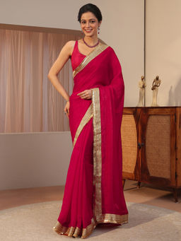 Libas - Pink Embellished/Sequined Tissue Saree with Unstitched Blouse